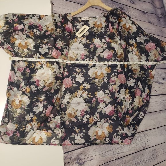 Shop Impressions Floral Kimono Overlay Sz L - Picture 7 of 7